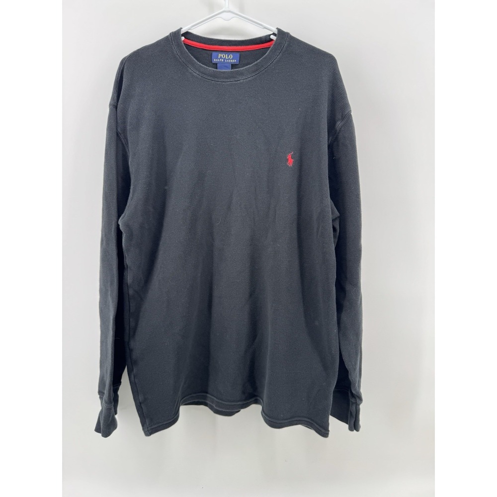 Polo Ralph Lauren Long Sleeve Thermal Waffle Shirt  2XL Black Logo Red Pony
